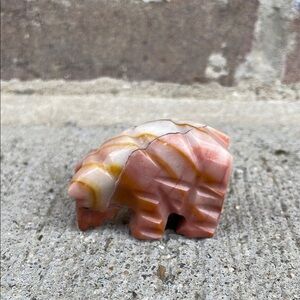 Zuni Mexico Mexican Hand Carved Stone Bear Pink Marbled Trinket Mini Onyx